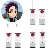 acrylic drop earrings demon slayer kimetsu no yaiba kamado tanjirou anime women men ear clip cosplay jewelry accessories gift