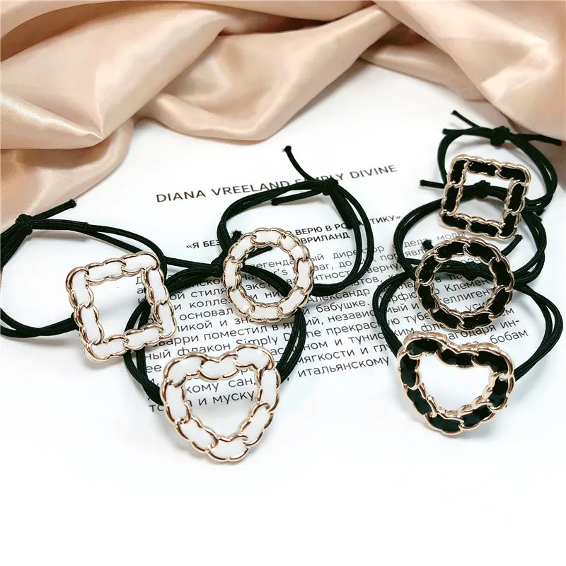 

3PCS/Set Elegant Women Girl Geometric Hair Elastic Rubber Heart Square Hair Tie Scrunchie Ponytail Holder Bands Hair Accessories