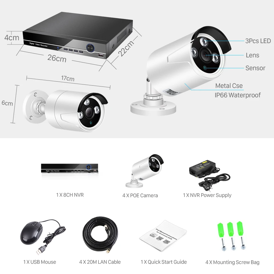 BESDER 8CH POE безопасности Камера Системы комплект H.265 IP 3MP ИК Открытый