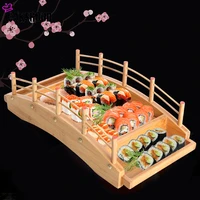 japanese cuisine boat shape sushi plate wooden creative arch bridge platter bamboo sushi tableware decorative ornaments cakehoud