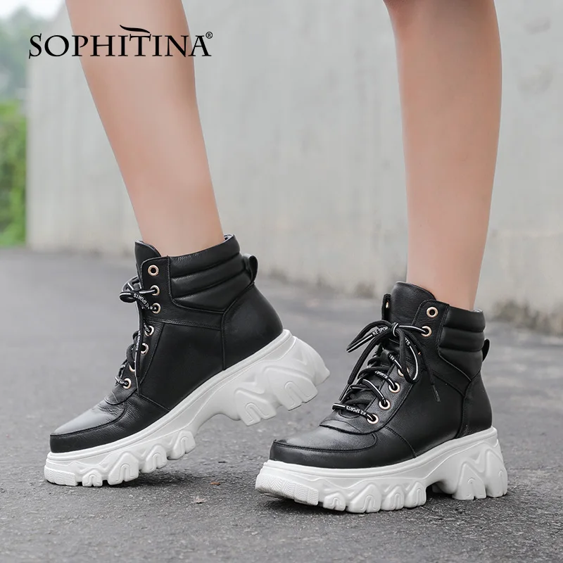 

Женские ботильоны на платформе SOPHITINA, натуральная кожа, перекрестная шнуровка, Лоскутные, круглый носок, высокий каблук, повседневная обувь,...