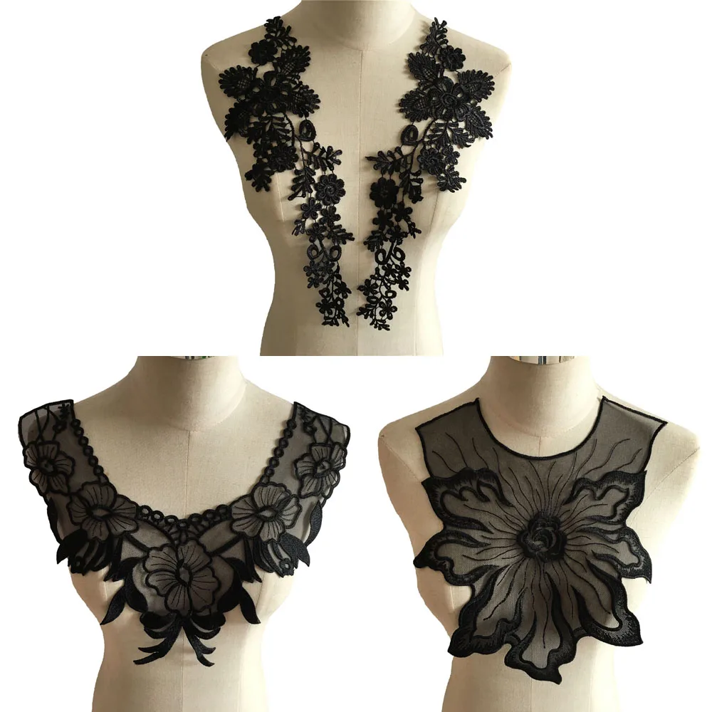 Новое поступление черное вышитое кружевное платье из ткани кружевной воротник