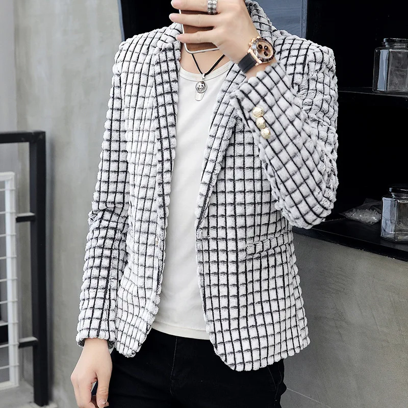 Новый мужской костюм из замши с имитацией кроличьей шерсти весна осень 2020