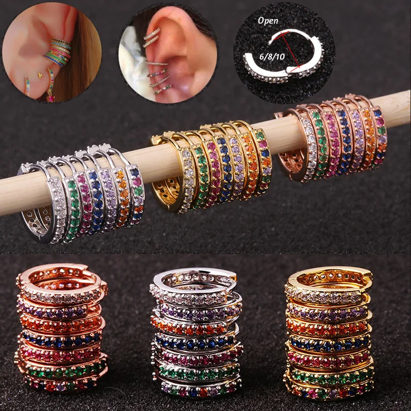 Кольцо Для Пирсинга Ушей с разноцветными Фианитами Ювелирное Украшение для