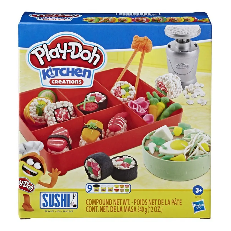 

Play-Doh Kitchen Creations Sushi Play Food Set with Bento Box and 9 Non-Toxic Cans Children Plasticine DIY Plasticine Toy E7915