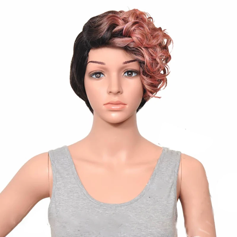 HAIRJOY женский специальный смешанный цвет боковая часть короткий кудрявый синтетический парик для волос - Цвет: red pink