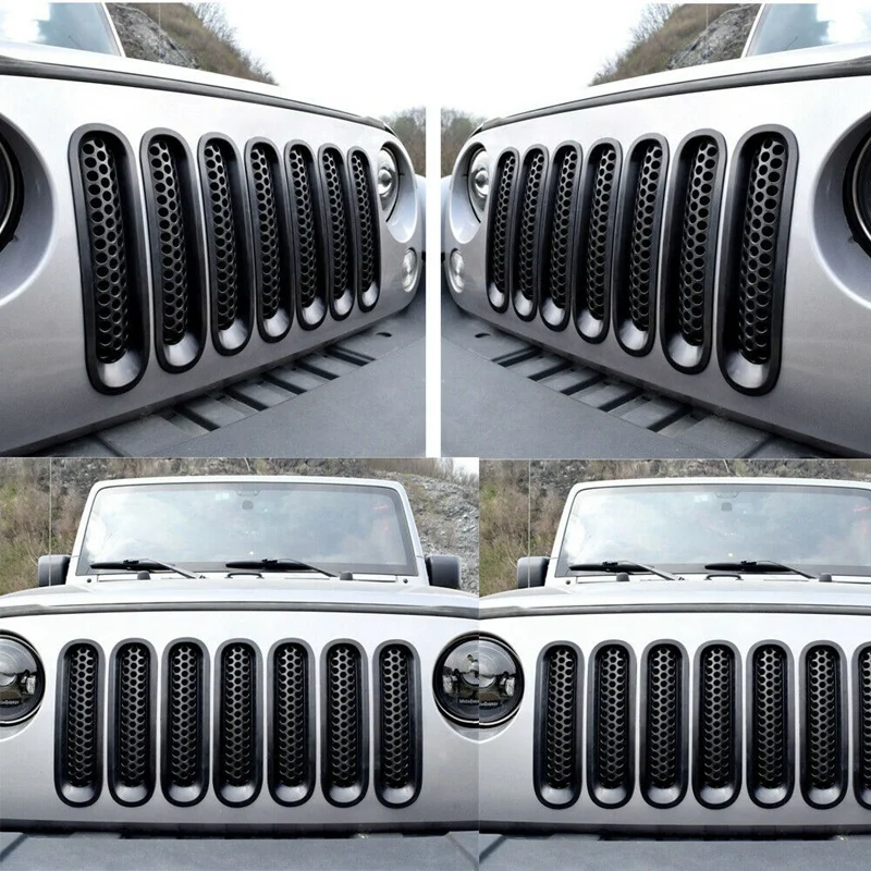 Передняя сетчатая вставка для гриля 7X Зажимная решетка Jeep Wrangler JK JKU Unlimited Rubicon Sahara