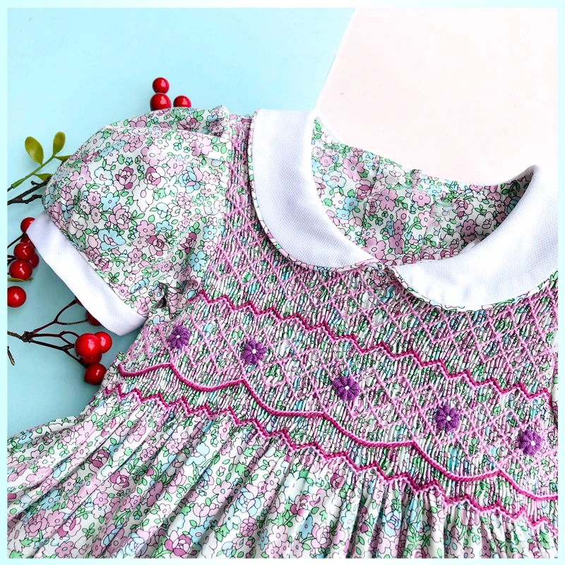 toddler girls dresses summer 2019 size 3 4 5 6 7 little floral smocked flower printed doll collar party wedding | Детская одежда и