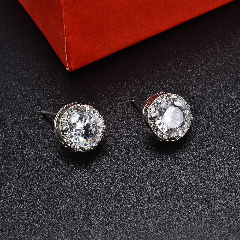 

2020 NEW Fashion Women Girl White Rhinestone Crystal Round Metal Zircon Ear Stud Earrings Patry Earring Jewelry