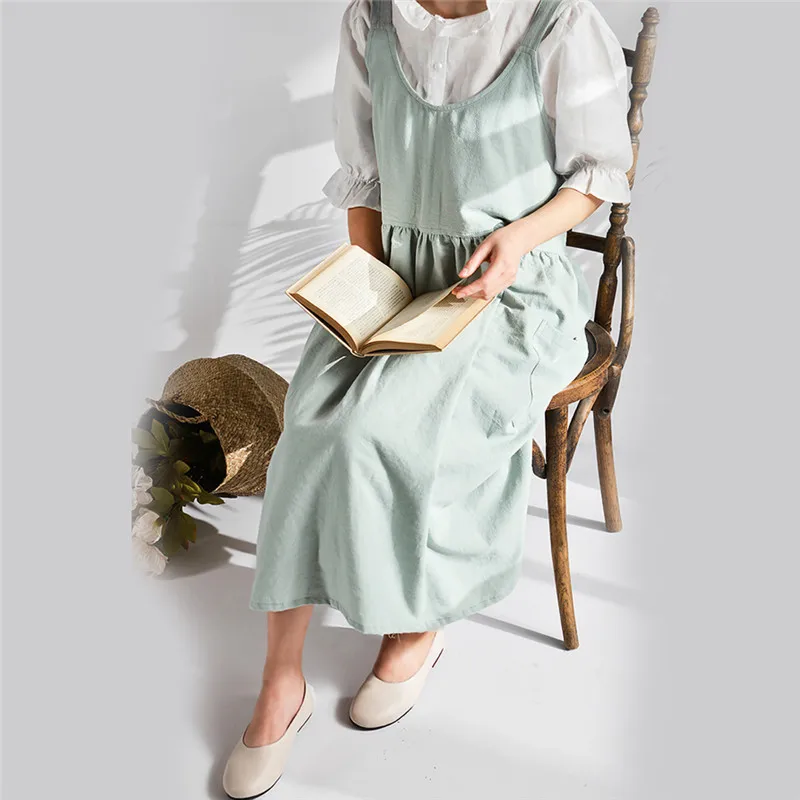 

Newest Vintage Women Lady Linen Cross Back Apron Housework Baking Wrap Florist Dress Cafe Kitchen Cooking Casual Apron