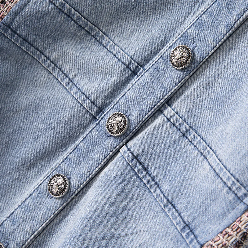 

2021 Summer Graceful Womens Chiffon Patchwork Denim Dress Plus Size