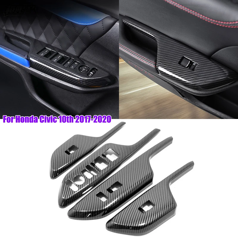 

Carbon Fiber Interior Door Armrest Glass Button Decorative Stickers Modification Supplies For Honda Civic 10th 2017-2020