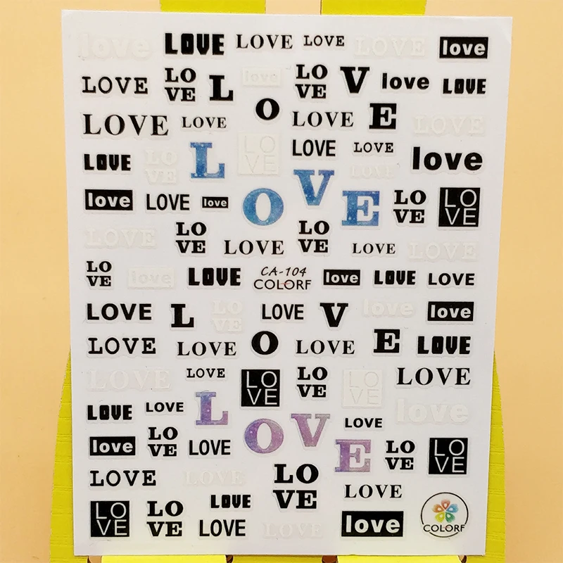 

3D наклейки для ногтей, черные, белые наклейки с надписью Love для дизайна ногтей, декоративные наклейки для маникюра, наклейки, слайдеры, аксес...