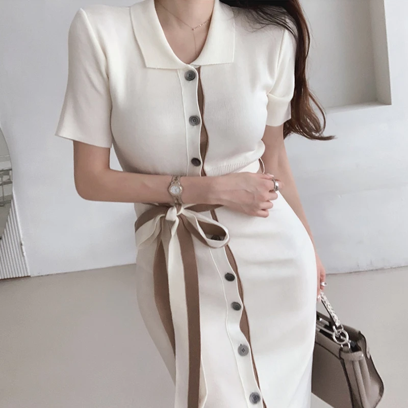

Spring Sexy Chic Short sleeve Women Stretch Female Knee-Length Fashion Casual dress 2021