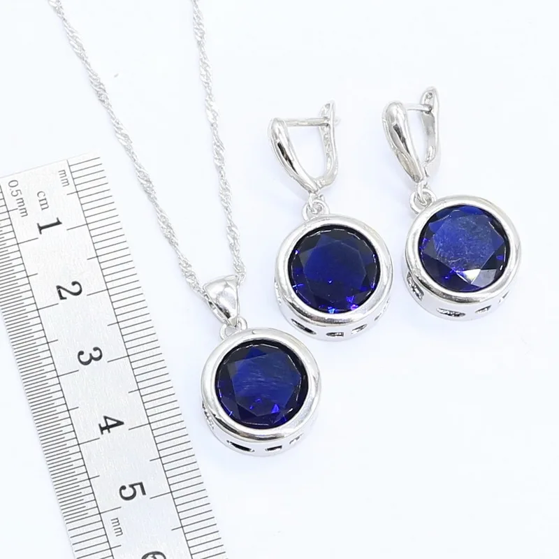 Круглые темно-синие полудрагоценные серебряные серьги браслет ожерелье