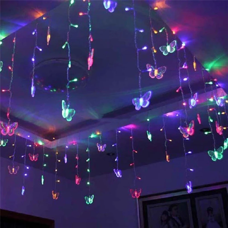 

Christmas Lights Garland Led Curtain Lamp Butterfly LED Strip Festival 4M Droop 0.4-0.6m Wedding Decoration For Party Home Room