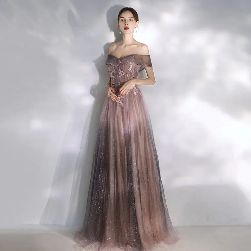 SSYFashion Новое Элегантное длинное вечернее платье Сияющий градиент цвет кружевной