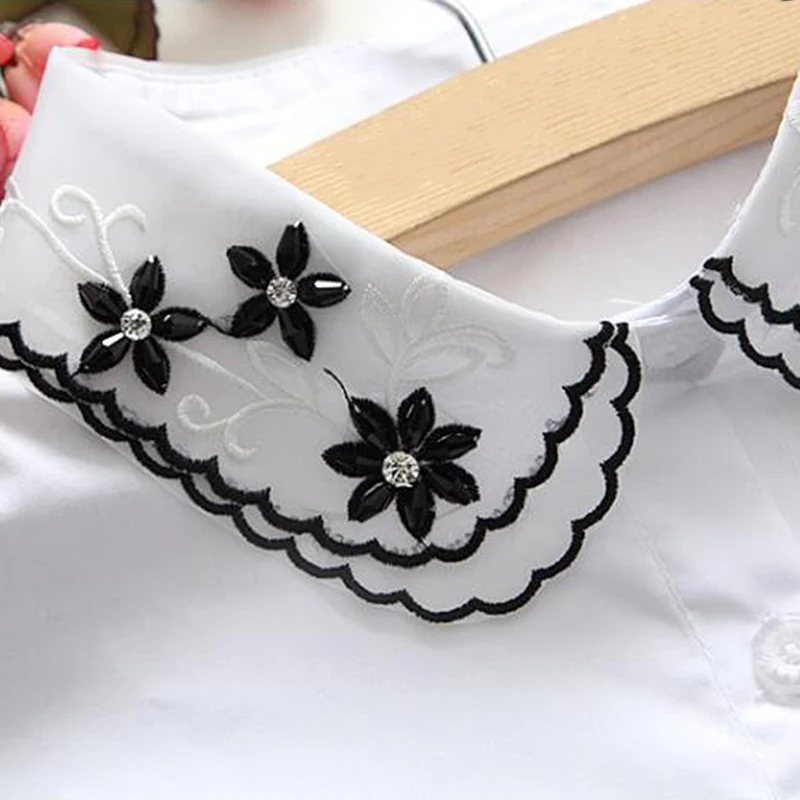 

Elegant Women Ruffle Lace Turtleneck Pure Royal Detachable Collar Floral Lace Single Breasted Blouse Shirt Fake Collars