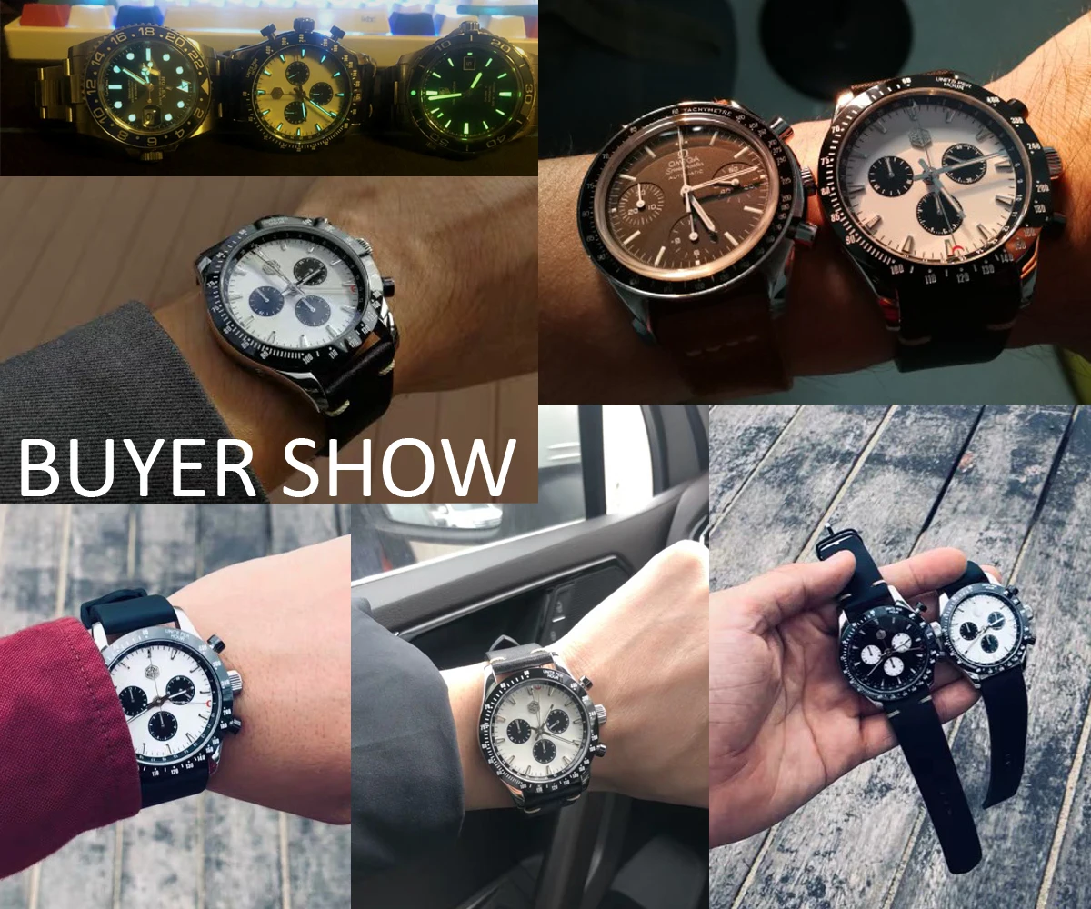 Lugyou San Martin Quartz Watch Men Chronograph Timepiece Sun ray Metal Band Sub Dials Pusher Sapphire 100m Water Resistant Glow