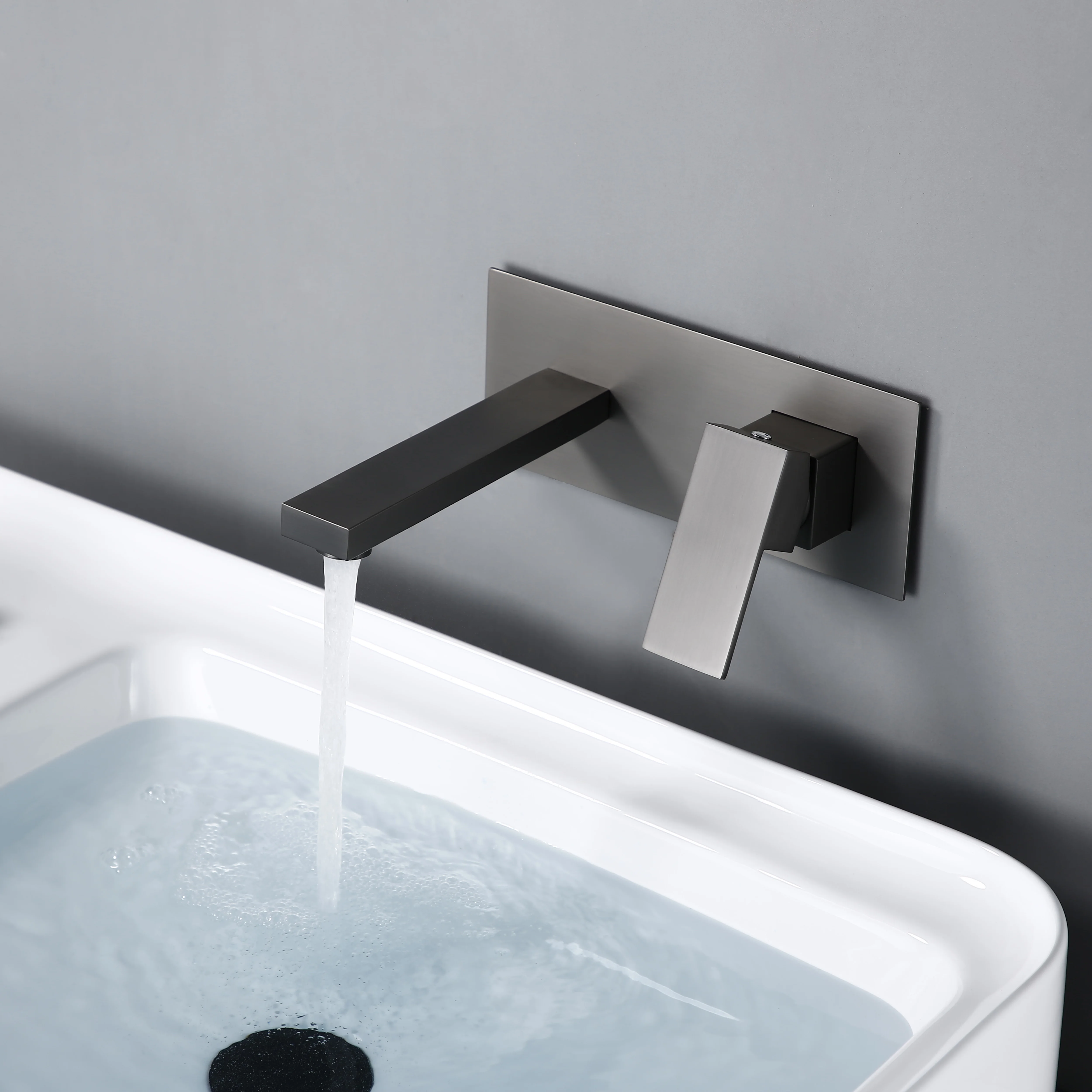 

Free Shipping Bath Brass Basin Faucet Wall Mounted Mixer Tap Hot And Cold Sink Bathroom Kitchen Brushed Grey Wall Mounted
