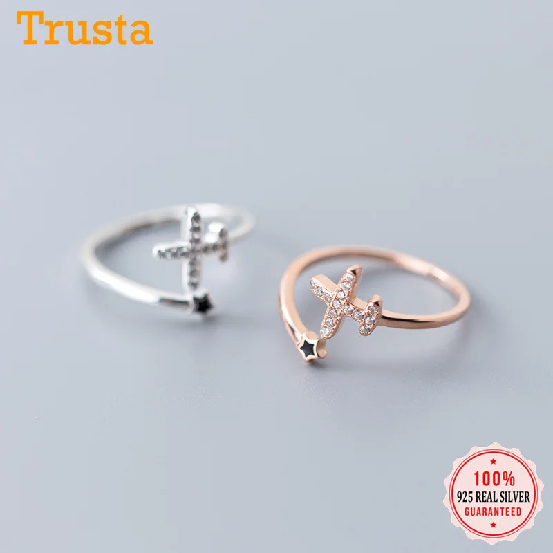 Trusta,,, 925, цельное Настоящее Стерлинговое Серебро, модные женские кольца с 2 сердечками, размер 5, 6, 7, прекрасный подарок для девочек-подростков, DS1071