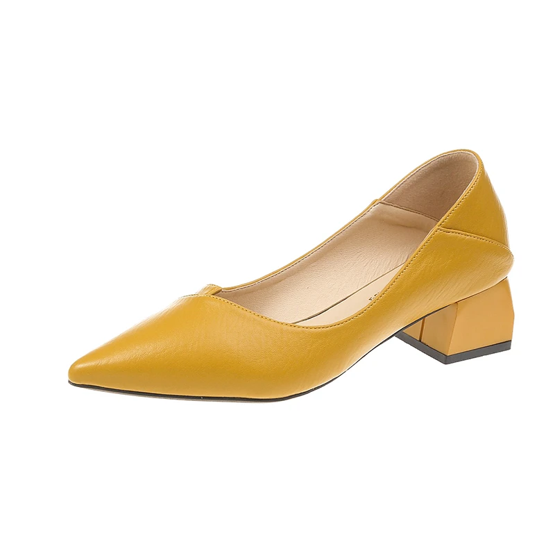 

5CM Med Heel Shoes Women Elegance Stiletto Heels Pointed Toe Slip on Party Work Daily Pumps Shallow Mouth Leather Shoes
