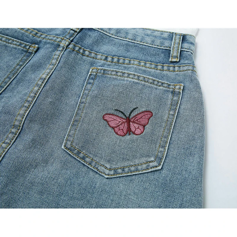 

Summer Women's High Waist Denim Skirt Mini A-Line Skirts Sexy 2021 Lace Butterfly Embroidery Y2K Streetwear Elegant Tide Clothes