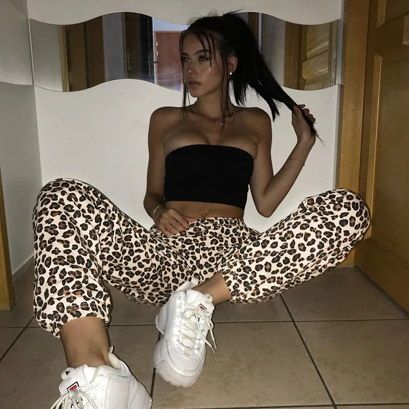 Удобные Свободные Штаны-шаровары для женщин с леопардовым принтом высокая талия