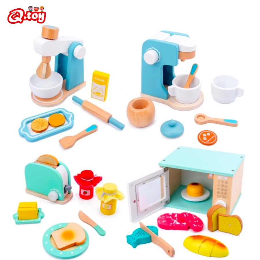 

Montessori Educational Toys wooden kitchen toy accessories utensils play set for kids pretend toy play coffee toaster mixer