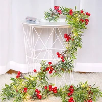 2m string light christmas red fruit light with pine needles battery operate leaf garland fairy night light for wedding party