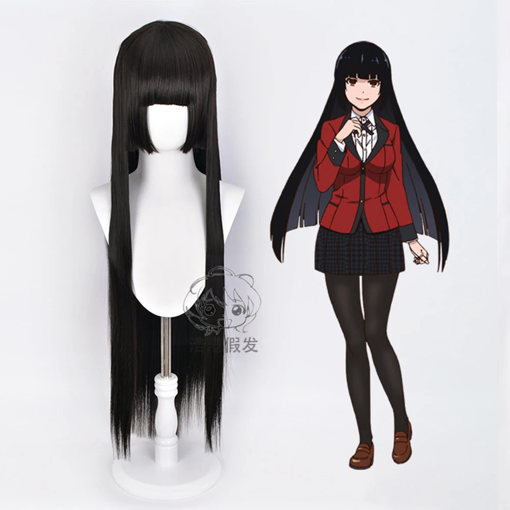 Парик для косплея Kakegurui Yumeko Jabami 100 см черные прямые термостойкие синтетические
