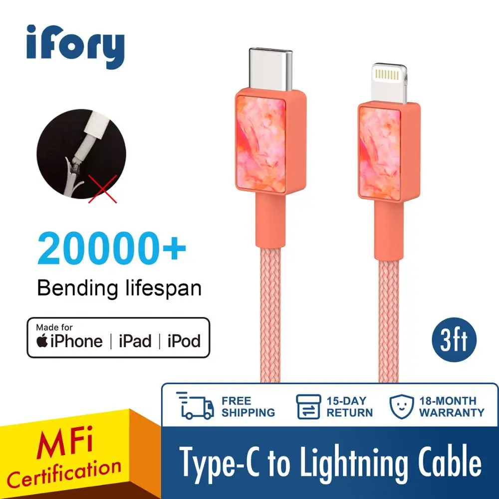 Кабель Ifory MFI Lightning 3 А USB C на зарядное устройство для iPhone шнур быстрой зарядки и