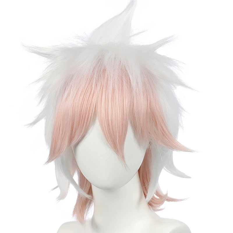 

Парик для косплея из «Danganronpa Dangan Ronpa Nagito Komaeda», термостойкий синтетический с короткими вьющимися волосами и шапочкой, с переходом цвета, белый, розовый