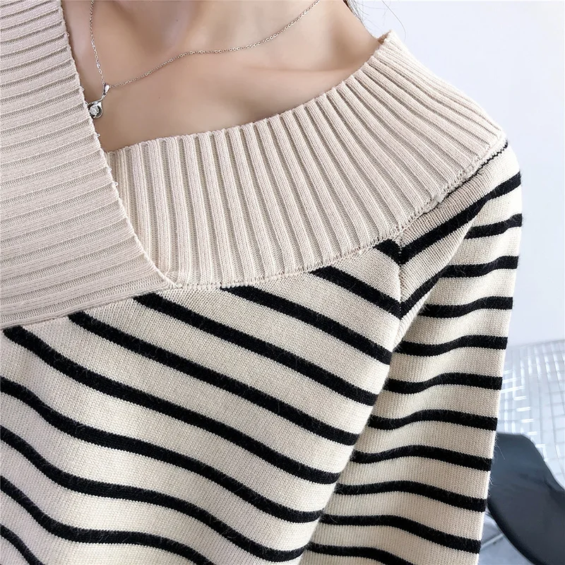 Striped Sweater Women Autumn Winter V Neck Loose Casual Cozy Knitted Pullover Truien Dames Pull Femme Jumper Knitwear | Женская одежда