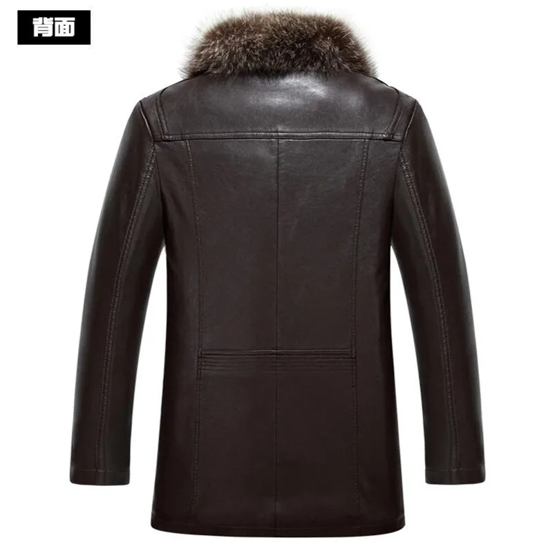 

Real Plus size Raccoon 5XL Fur Collar Faux Winter Jackets Thicken Coat Jaqueta de couro Jacket Men PU Leather