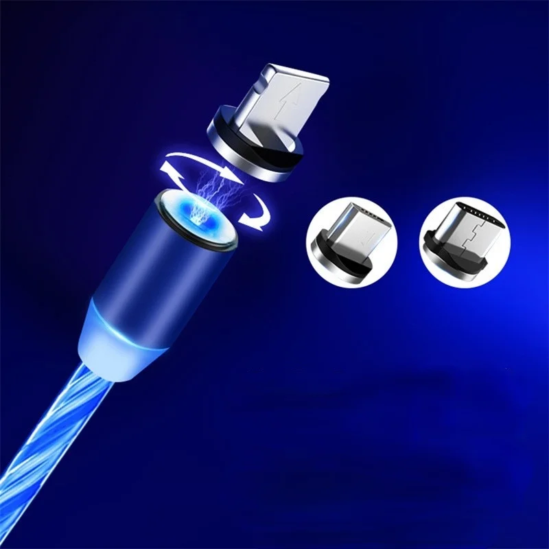 

Glowing Cable Mobile Phone Magnetic Charging Cable LED light Micro USB Type C Charger For Samsung Xiaomi iPhone Charge Wire Cord