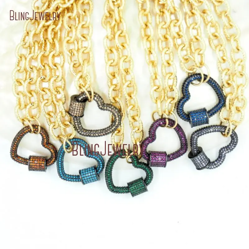 ?? ゴールド充填チェーンチョーカーハートロックネックレススクリュークラスプジュエリーカラビナネックレス NM30236