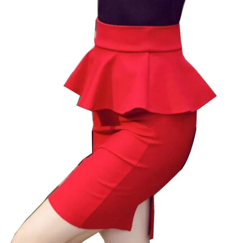SexeMara Nova Primavera Tamanho Grande Saia Peplum Senhora Com Babados Feminino сексуальный мини Fenda Vermelho saia|Женские