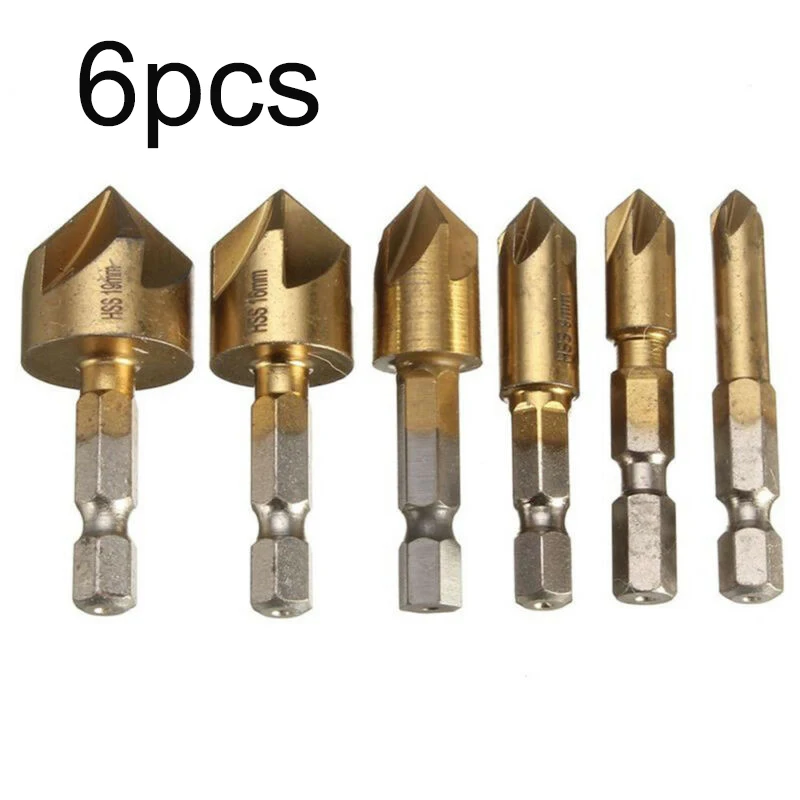 

6Pcs HSS Countersink Drill Bit Set 90 Counter 6mm-19mm Sink Chamfer Cutter Tool