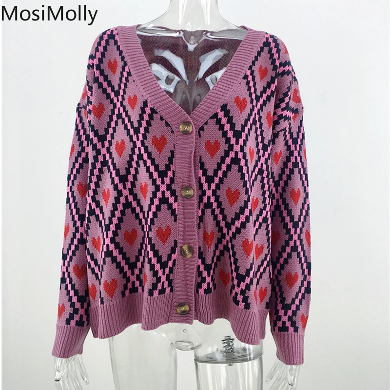 

Cool Plaid Cardigan Women Oversize Sweater Jumper Women Knits v Neck Long Sleeve 2021 AW