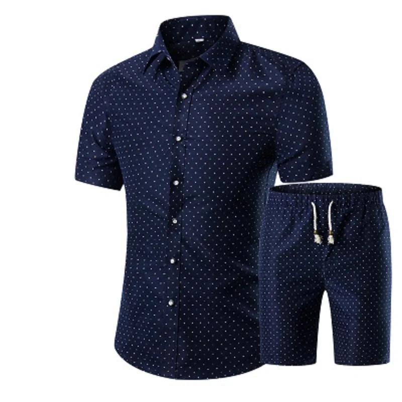 

Men Short Sleeve Shirt Set 2020 Summer Floral Loose Baggy Casual Holiday Shirts Tee Tops Male High Quality Suit 2 Pieces Sets