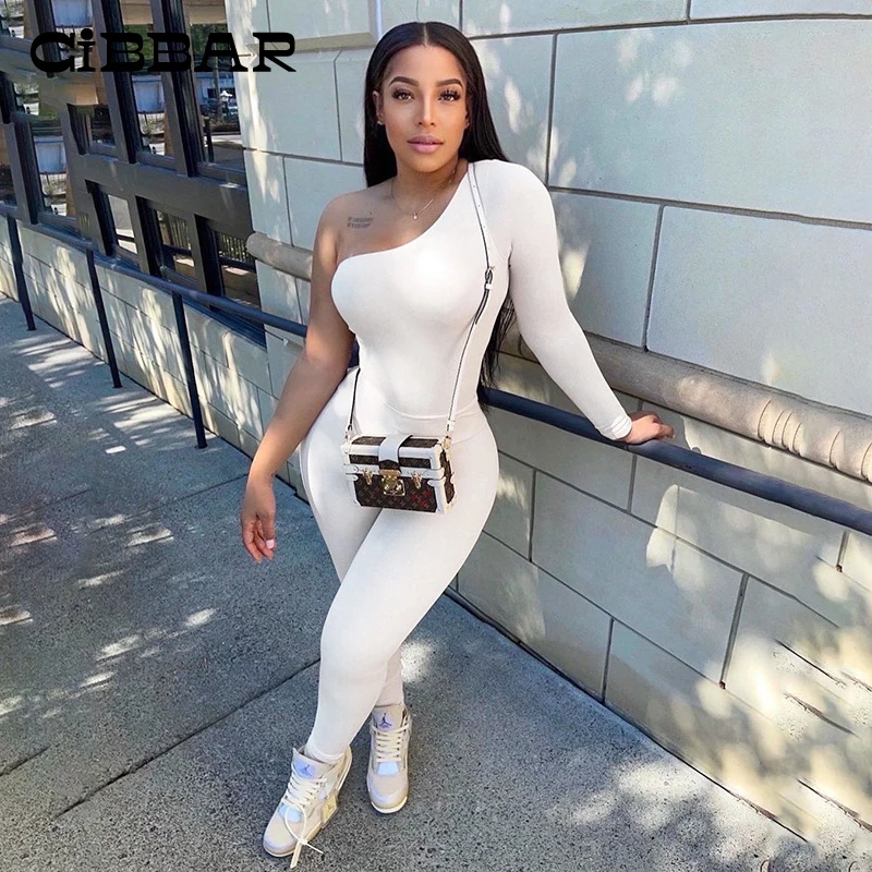 

Повседневная простая однотонная облегающая спортивная одежда CIBBAR, комплект из двух предметов, женское асимметричное боди с длинным рукаво...