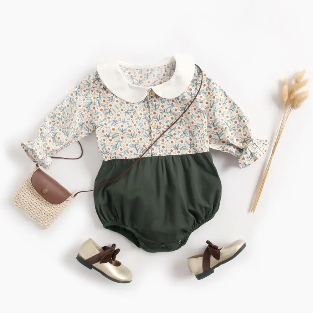 Детское хлопковое боди LILIGIRL для новорожденных с длинными рукавами и цветами|Боди