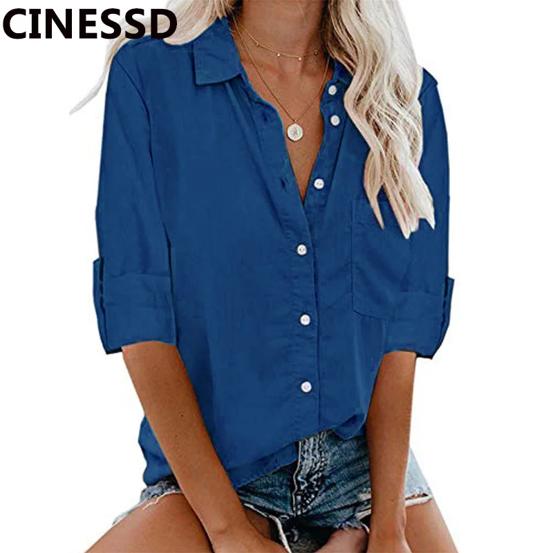 Женская блузка с отложным воротником и манжетами на пуговицах|Блузки| |