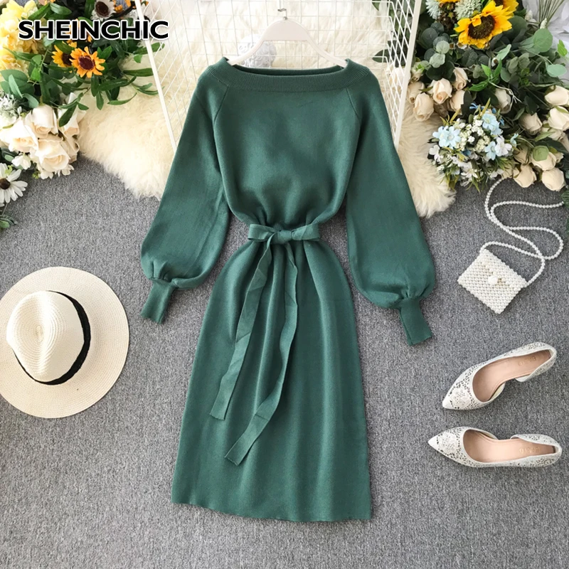 Женское трикотажное платье с пышными рукавами повседневное однотонное