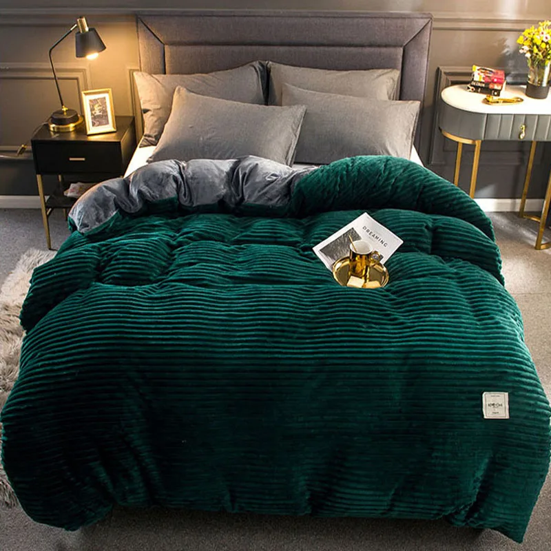 

Winter Warm Duvet Cover Queen King Size Bed Coral Fleece Quilt Cover Bedding Set Bedspread Grey Khaki Magic Velvet Duvet Covers