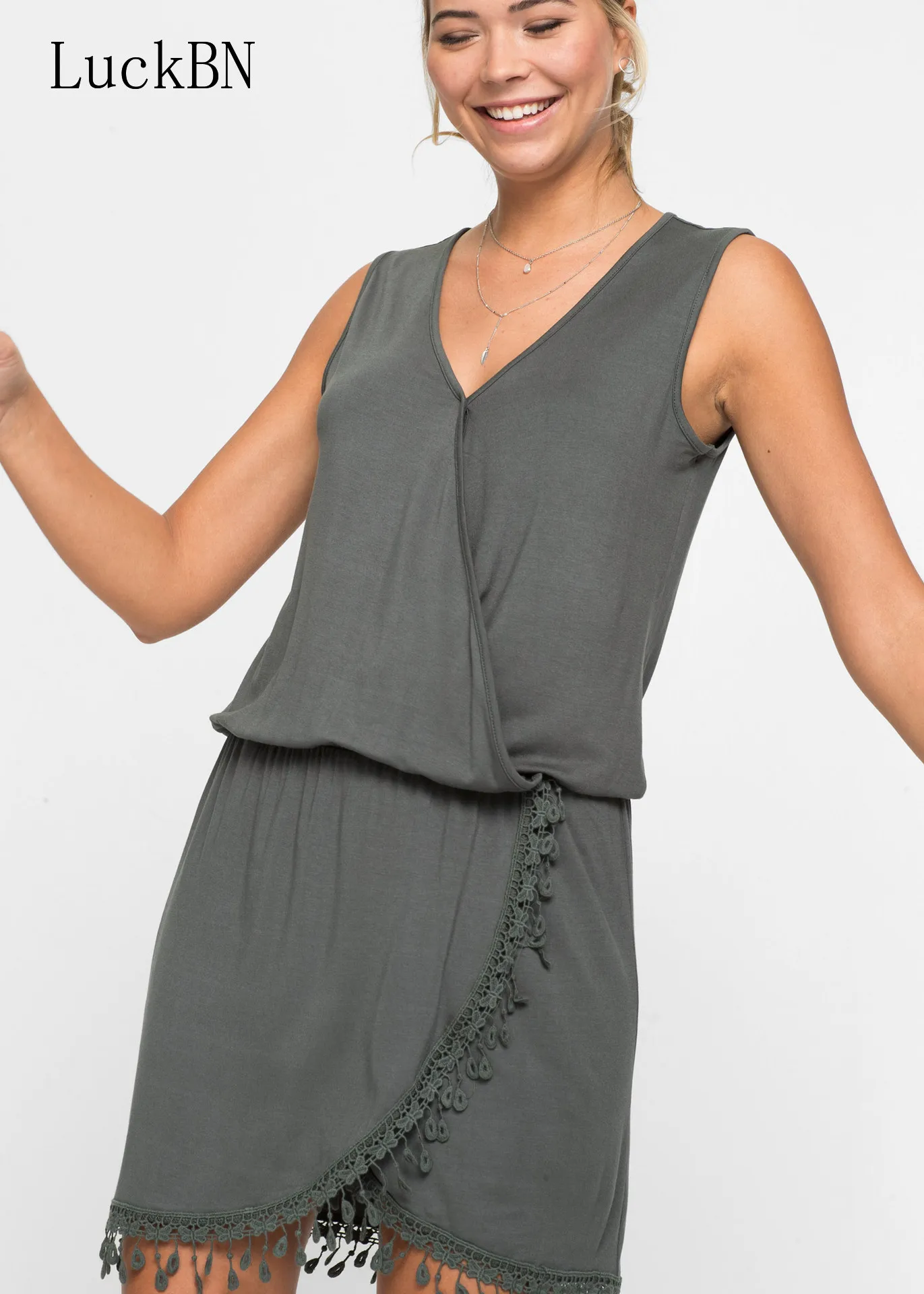 

Summer New Black Casual Dress Women's Solid V-neck Sleeveless Asymmetric Beach Style Sexy Bodycon Mini Dress Vestido Feminino