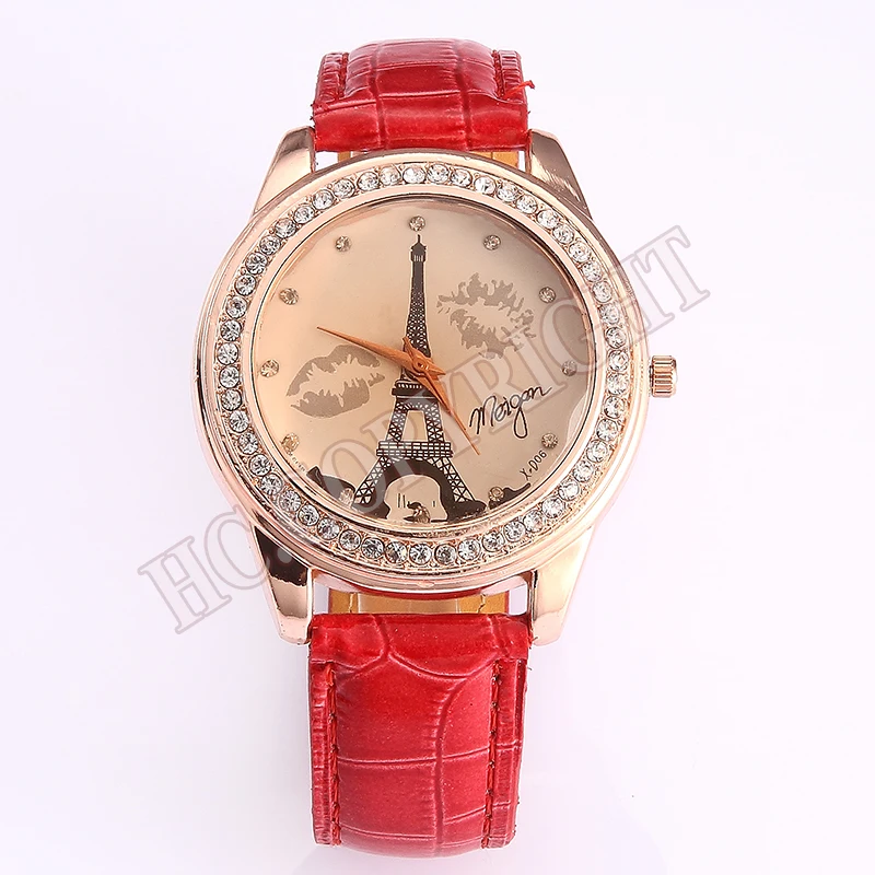 Часы женские аналоговые кварцевые с изображением Эйфелевой башни из ПУ