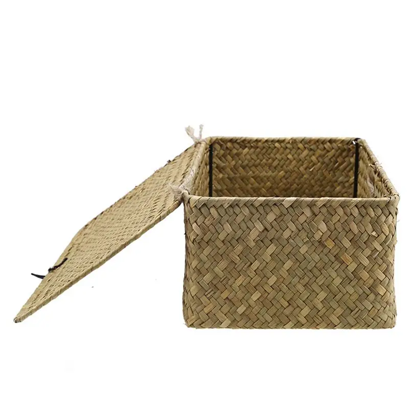 New Seaweed Woven Basket Straw Storage Hand With Lid Debris Desktop Box Handwoven S M L | Дом и сад