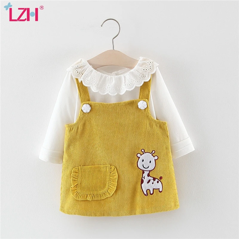 

LZH Newborn Clothes 2020 New Autumn Deer Sweet Girls Vest Dress + Shirt 2pcs Long sleeved Baby Girls Clothing Cute Girls Dress